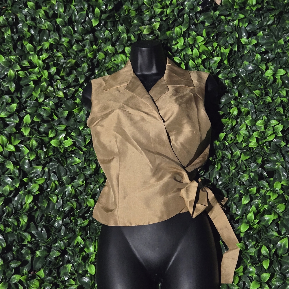 VINTAGE 100% SILK Ice Brown Wrap Blouse